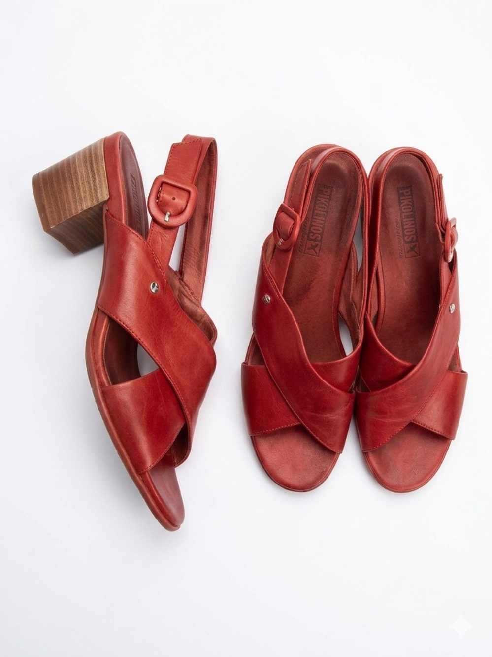 PIKOLINOS RED LEATHER CROSSOVER SANDALS WOMEN'S SIZE 41 EU / 10 US BLOCK HEEL